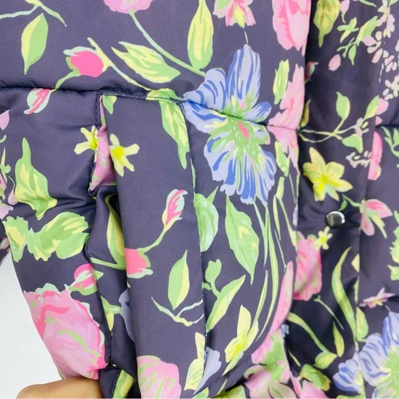 ASOS Floral Rose Print Oversized Puffer Jacket & Vest US Size 0 Button Up Coat - Picture 3 of 9